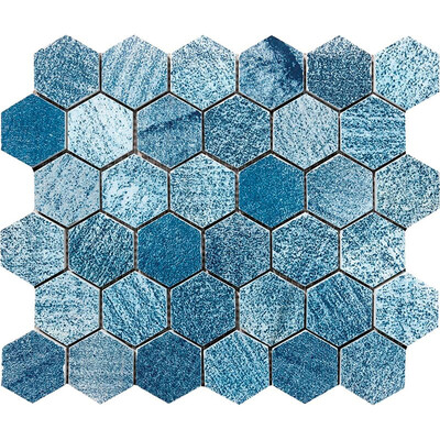 Mosaico de mármol Patchwork Indigo Hexagon 10 3/8x12