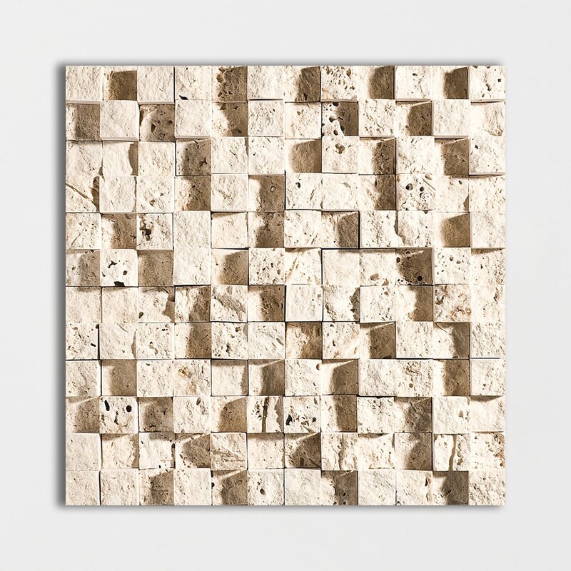 Chiaro Rock Face 1×1 Travertine Mosaics 12 5/8×12 5/8