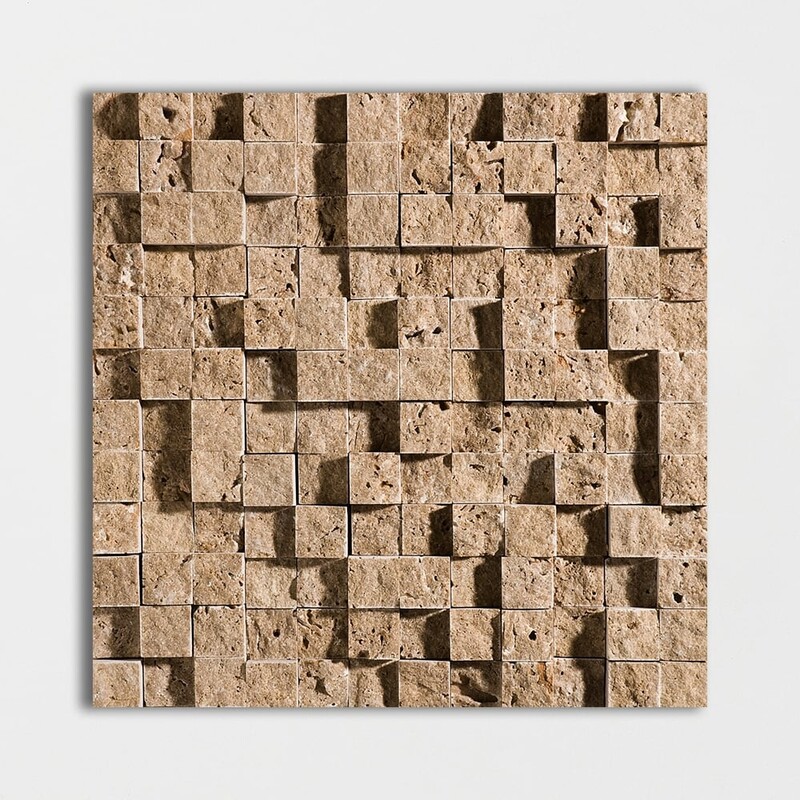 Noce Rock Face 1×1 Travertine Mosaics 12 5/8×12 5/8