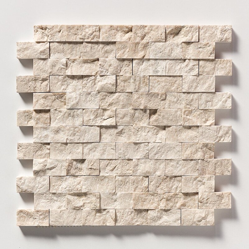 Sahara Beige Rock Face 1×2 Marble Mosaics 12 5/8×12 5/8