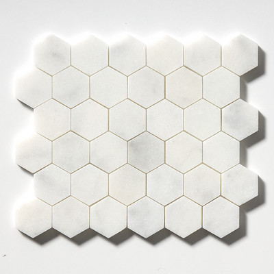 Calacatta T Honed Hexagon Marble Mosaic 10 3/8x12