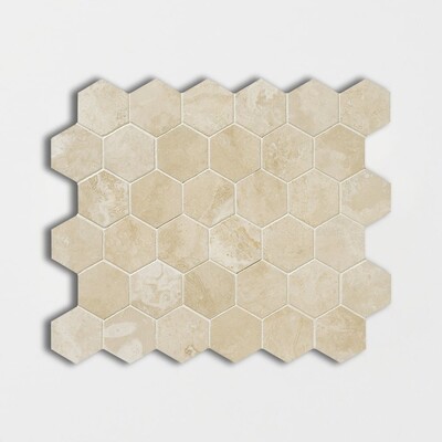 Chiaro Honed Filled Hexagon Travertine Mosaic 10 3/8×12