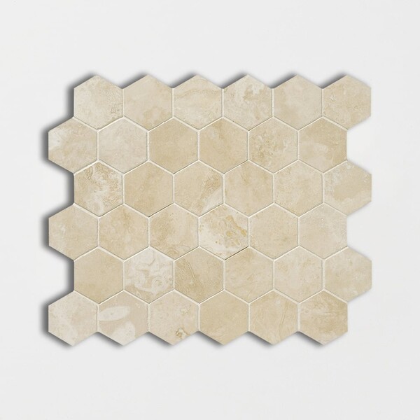 Chiaro Honed Filled Hexagon Travertine Mosaic 10 3/8×12