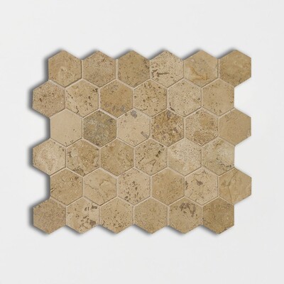 Noce Honed Filled Hexagon Travertine Mosaic 10 3/8x12