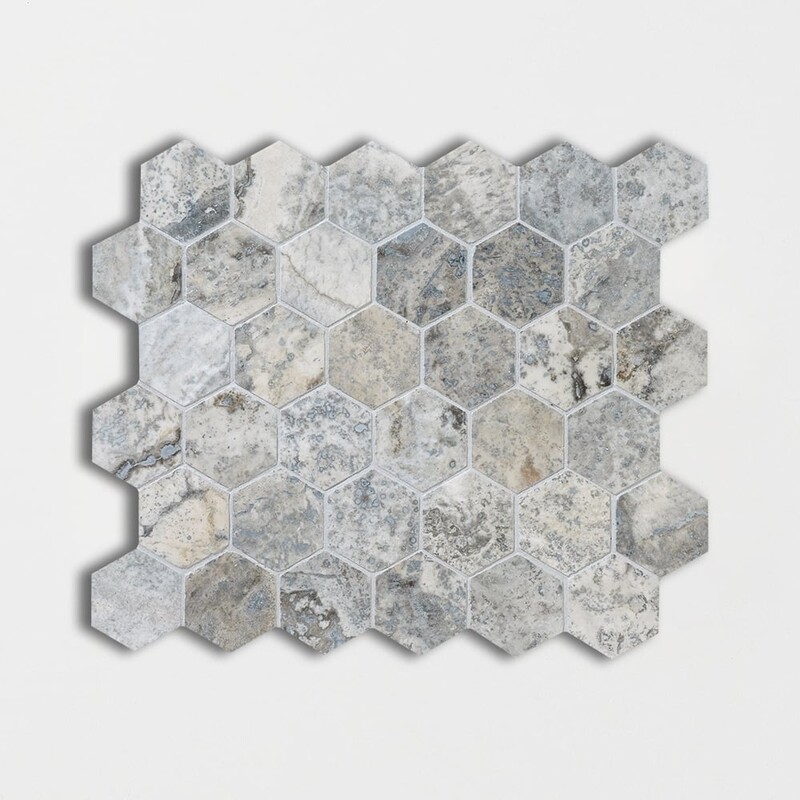 Silver Travertine Honed Filled Hexagon Travertine Mosaics 10 3/8×12