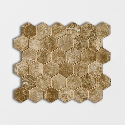 Emperador Light Polished Hexagon Marble Mosaic 10 3/8x12