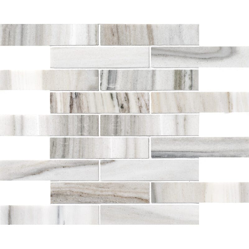 Silver Sky Polished 1 1/4×6 Marble Mosaics 12×12