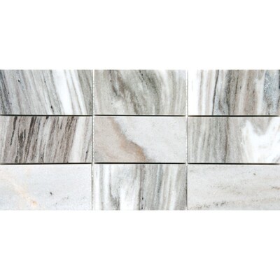 Silver Sky Polished Subway On Mesh 2 3/4×5 1/2 Marble Mosaics 8 7/16×16 11/16