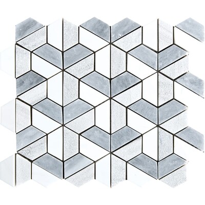 Mosaico de mármol 3d hexagonal texturado Silver Sky 10 3/8x12