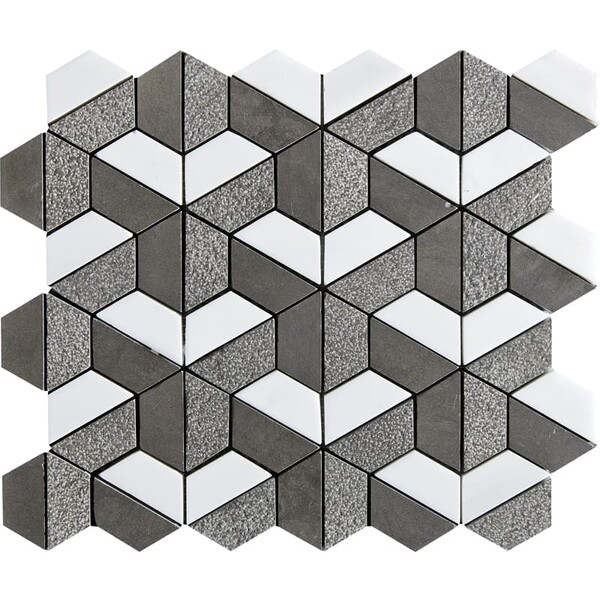 Gray Foussana, Bianco Dolomiti Textured 3d Hexagon Limestone Mosaics 10 3/8×12