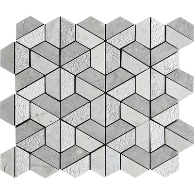 Thala Gray Textured 3d Hexagon Limestone Mosaic 10 3/8x12