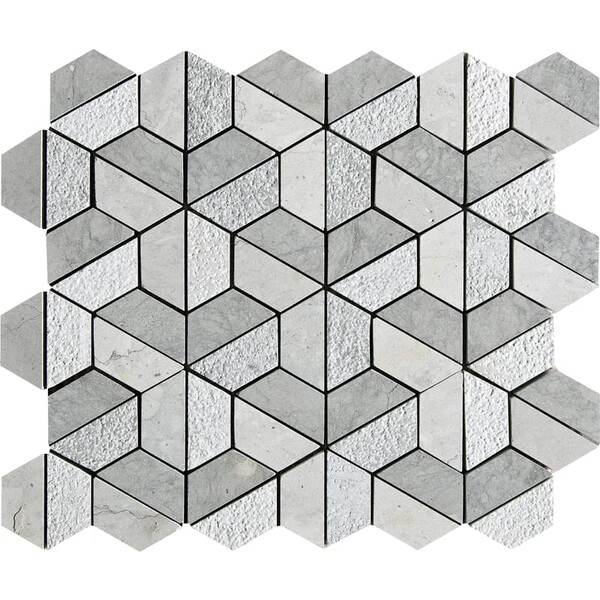 Thala Gray Textured 3d Hexagon Limestone Mosaic 10 3/8×12
