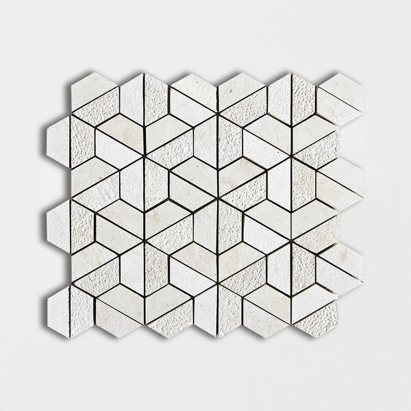 Thala Beige Textured 3d Hexagon Limestone Mosaics 10 3/8×12