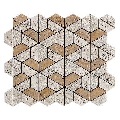 Noce Textured 3d Hexagon Travertine Mosaic 10 3/8x12