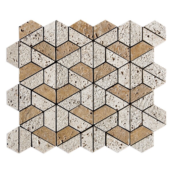 Noce Textured 3d Hexagon Travertine Mosaics 10 3/8×12