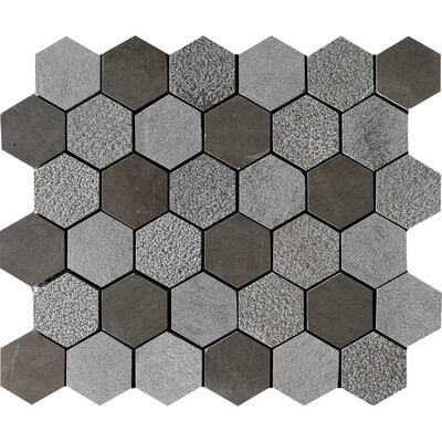 Gray Fousanna Textured Hexagon Limestone Mosaic 10 3/8x12