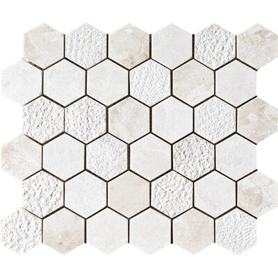 Mosaico de mármol hexagonal texturado beige real 10 3/8x12
