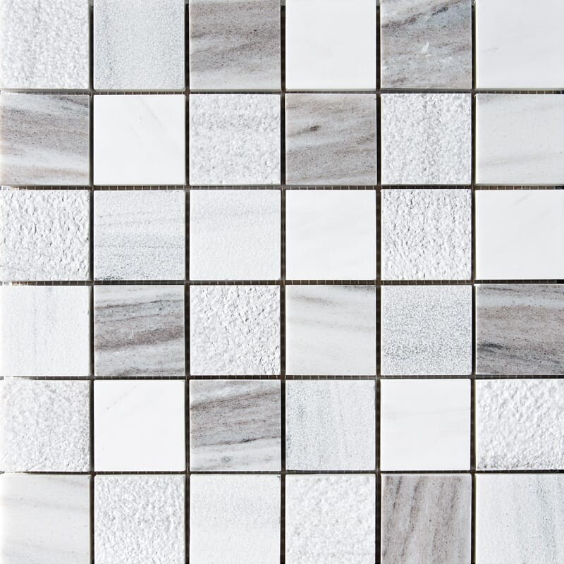 Silver Sky Textured 2×2 Marble Mosaics 12×12