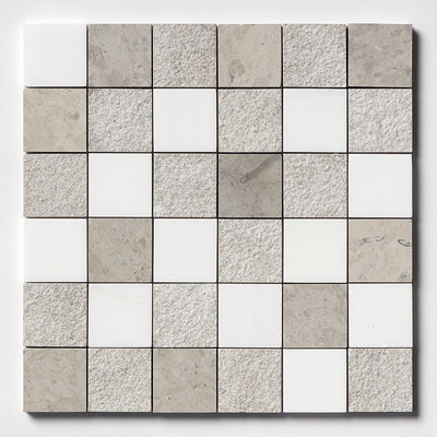 Bianco Dolomiti, Thala Gray, Thala Gray, Bianco Dolomiti Textured 2x2 Marble Mosaic 12x12