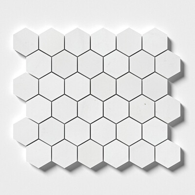 Mosaico de mármol hexagonal apomazado blanco Alpina 10 3/8x12