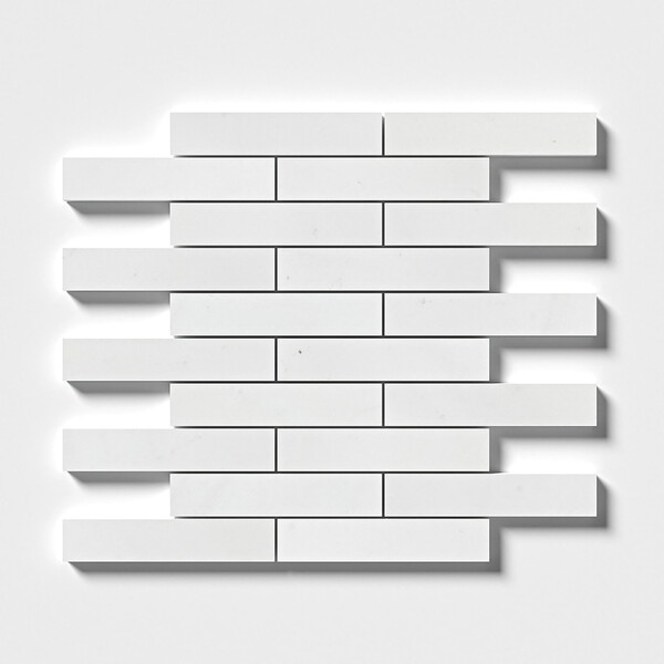 Alpina White Polished 1 1/4×6 Marble Mosaics 12×12