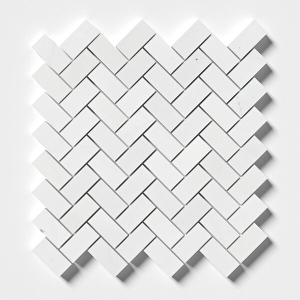 Alpina White Polished Herringbone Marble Mosaics 12 1/8×13 3/8