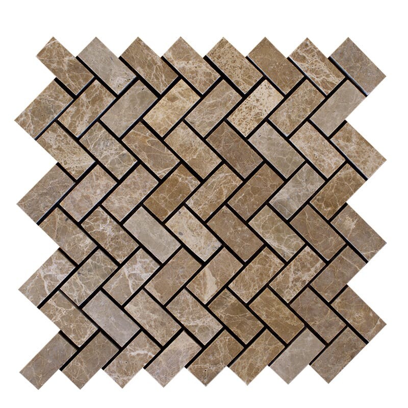 Emperador Light Polished Herringbone Marble Mosaics 12 1/8×13 3/8