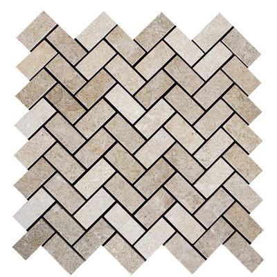 Jerusalem Honed Herringbone Limestone Mosaics 12 1/8×13 3/8