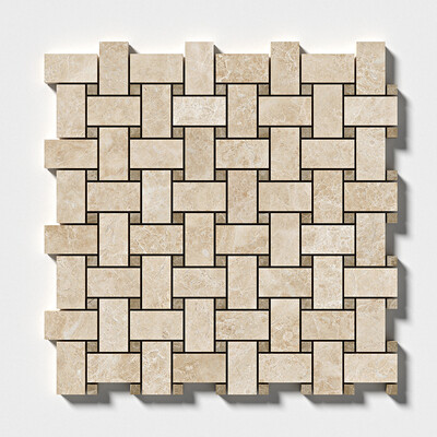 Delicado mosaico de mármol beige pulido en forma de cesta 12x12