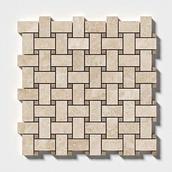 Delicate Beige Polished Basket Weave Marble Mosaics 12×12