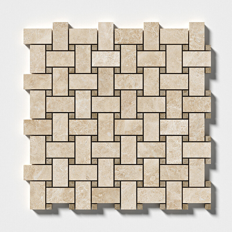 Delicate Beige Polished Basket Weave Marble Mosaics 12×12