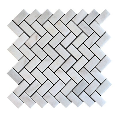 Mosaico de mármol en espiga pulido Carrara T 12 1/8x13 3/8
