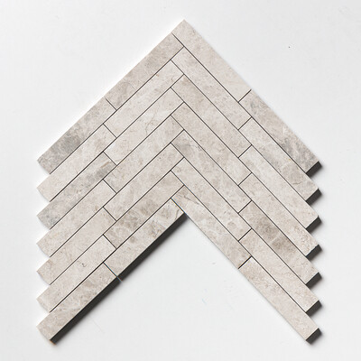 Silver Shadow Honed Large Herringbone Marble Mosaics 12 7/8×9 11/32