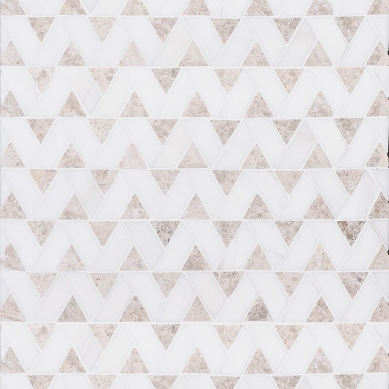 Silver Shadow, Snow White Honed Monte Marble Mosaics 12 3/8×12 3/8