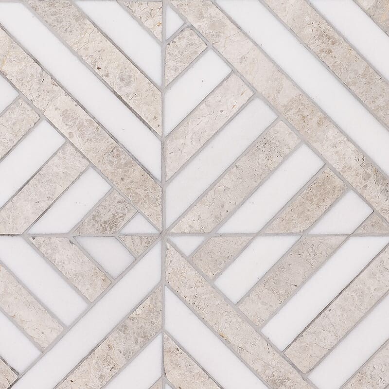 Silver Shadow, Snow White Honed Ponte Marble Mosaics 14 5/16×14 5/16
