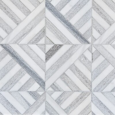 Silver Sky, Bianco Dolomiti Mosaico de mármol ponteado multiacabado 14 5/16x14 5/16