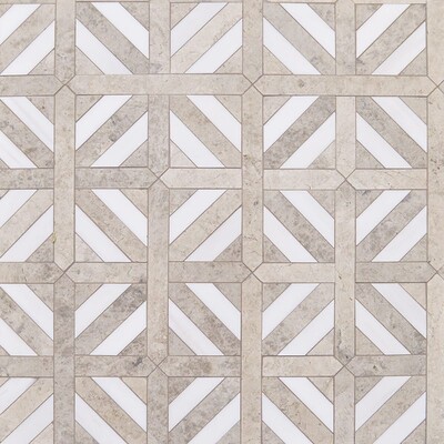 Silver Shadow, Snow White Honed Ponte Basket Marble Mosaics 14 13/16×14 13/16