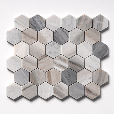 Silver Sky Polished Hexagon Marble Mosaic 10 3/8x12