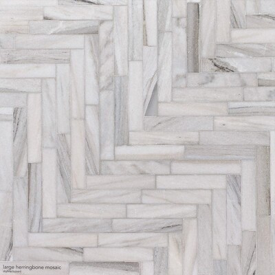 Mosaico de mármol en espiga grande pulido Silver Sky 12 7/8x8 9/16