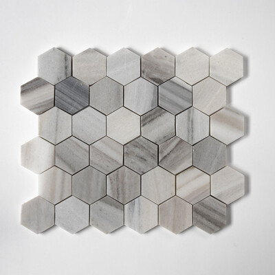 Silver Sky Honed Hexagon 2 Marble Mosaic 10 3/8x12 3/8