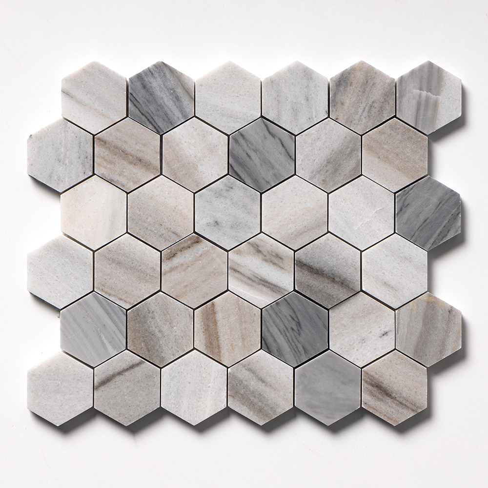 Silver Sky Honed Hexagon Marble Mosaic 10 3/8x12