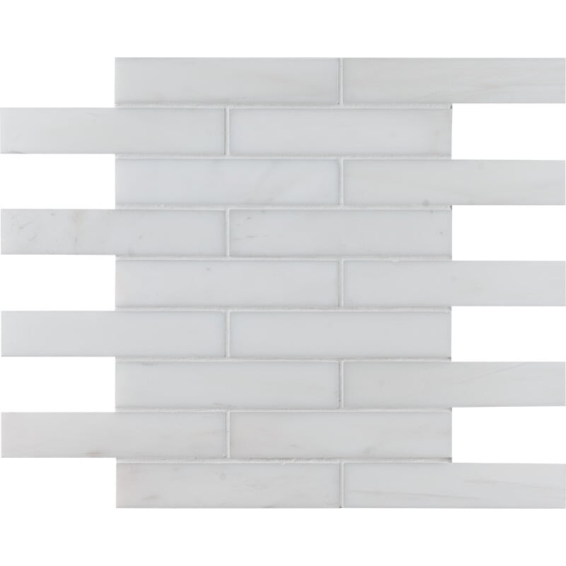 Snow White Honed Staggered Joint Marble Mosaics 12×12