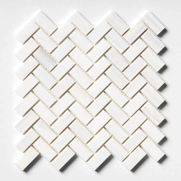 Bianco Dolomiti Polished Herringbone Marble Mosaics 12 1/8×13 3/8