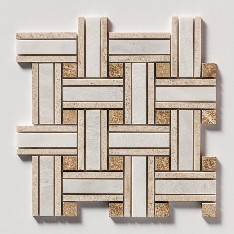 Iceberg, Diana Royal, Paradise Polished Thin Basket Marble Mosaics 13 7/8×13 7/8
