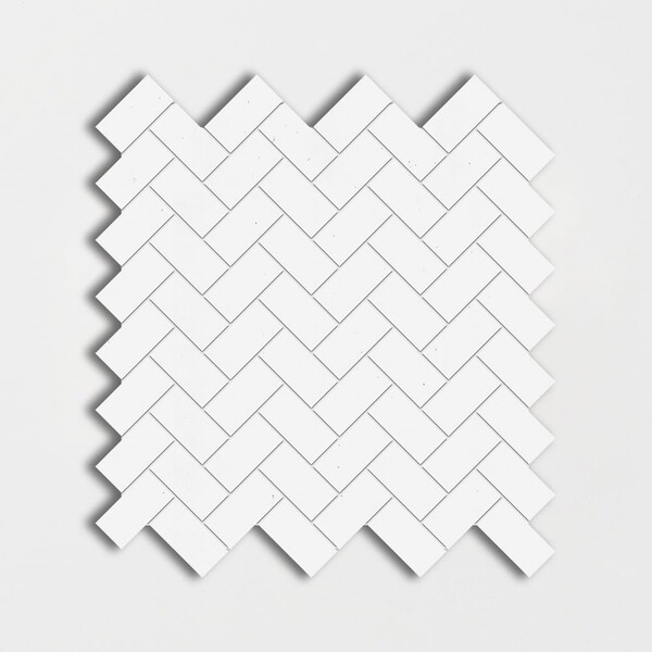 Thassos Honed Herringbone Marble Mosaic 12 1/8×13 3/8