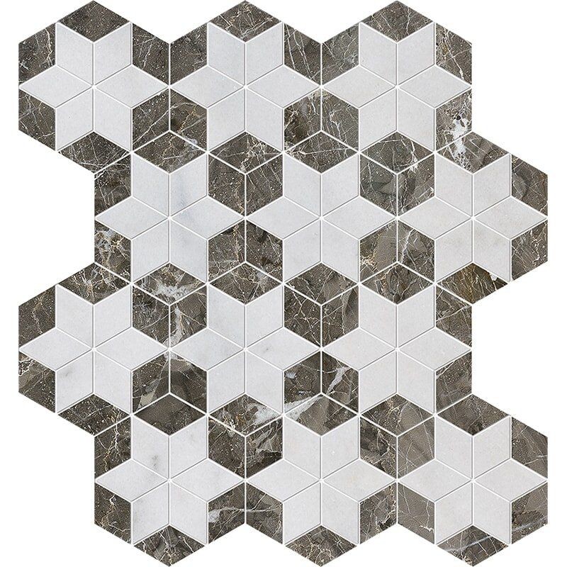 Avalon, Silver Drop Polished Stars Marble Mosaics 14 3/16×14 15/16