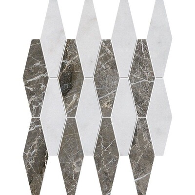 Avalon, Silver Drop Polished Rhomboid Blend Marble Mosaics 11×14 15/16