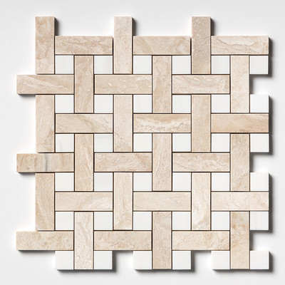 Diana Royal, Snow White Multi Finish Basket Weave 1×3 Marble Mosaics 12×12
