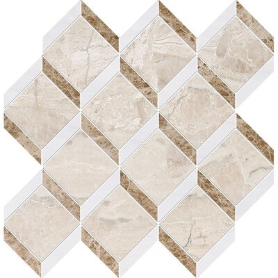 Emperador Light, Royal Beige, Bianco Dolomite Multi Finish Steps 3d Marble Mosaic 14 9/16x14 15/16
