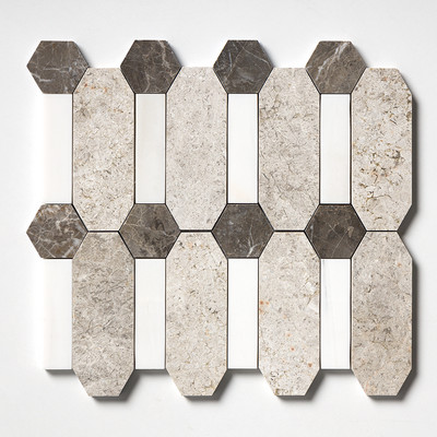 Silver Clouds, Snow White, Arctic Gray Multi Finish Pillar Marble Mosaics 13×13